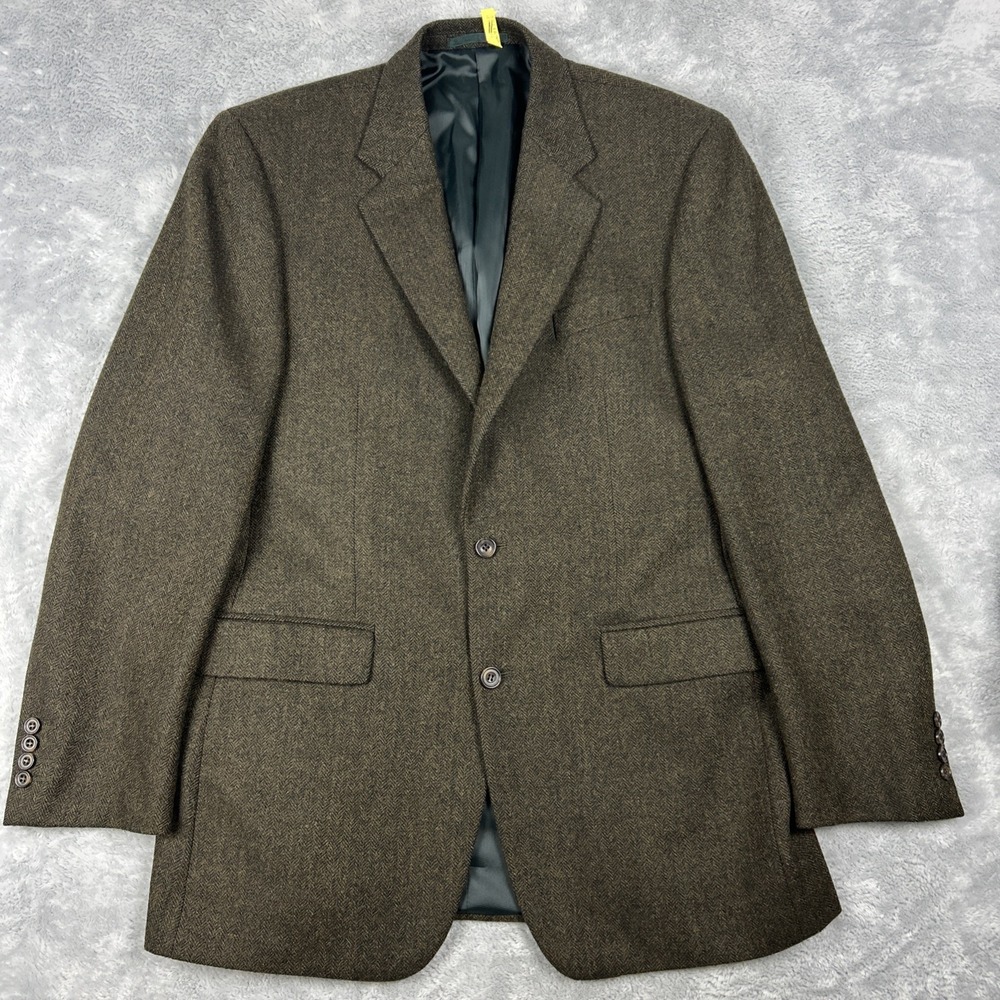 Marks & Spencer Sport Coat Herringbone‎ Tweed Green 42 Long Pure New Wool
